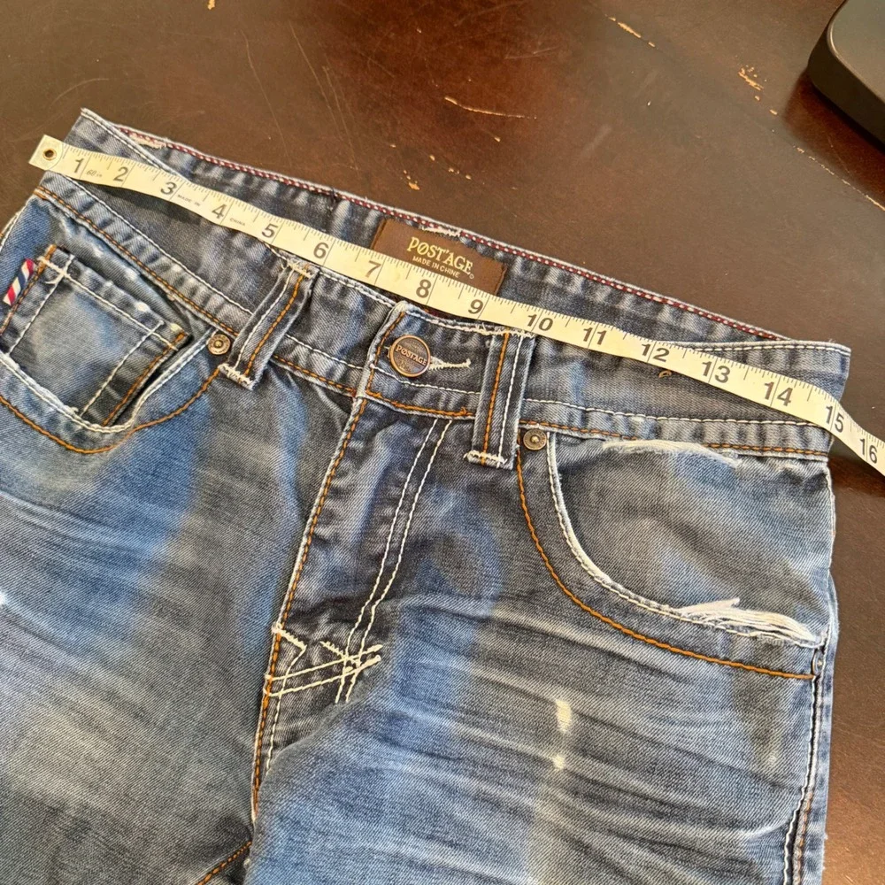 POSTAGE Mens Jeans Straight Leg Distressed Y2K Streetwear Grunge 30x31
